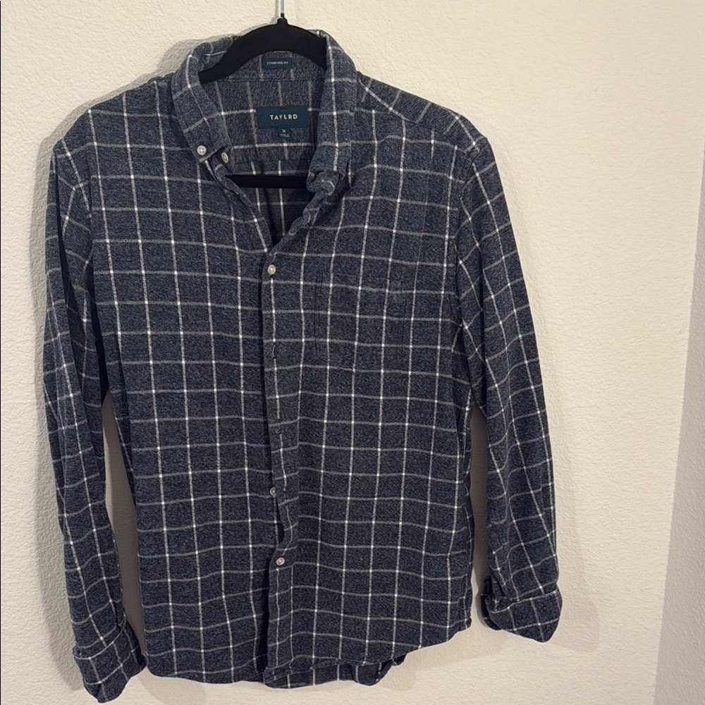 Grey and White Casual Button Down Shirt with Check Pattern